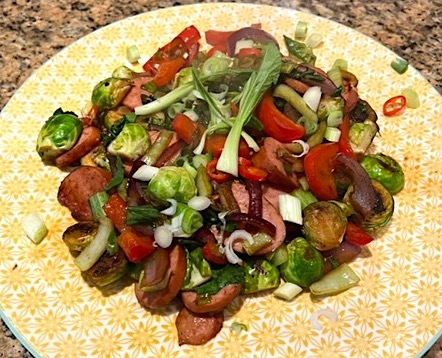 Chinese Sausage & Sprout Stir Fry